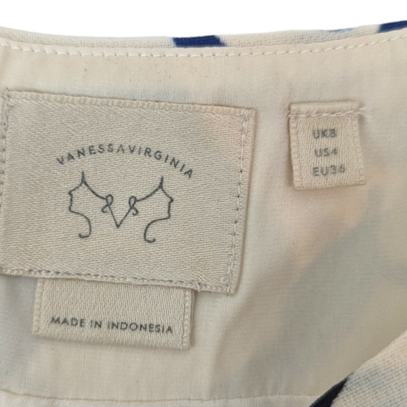 Anthropologie Vanessa Virginia Ink Blooms Fit & Flare Dress Womens 4 Ivory Blue - Picture 10 of 11